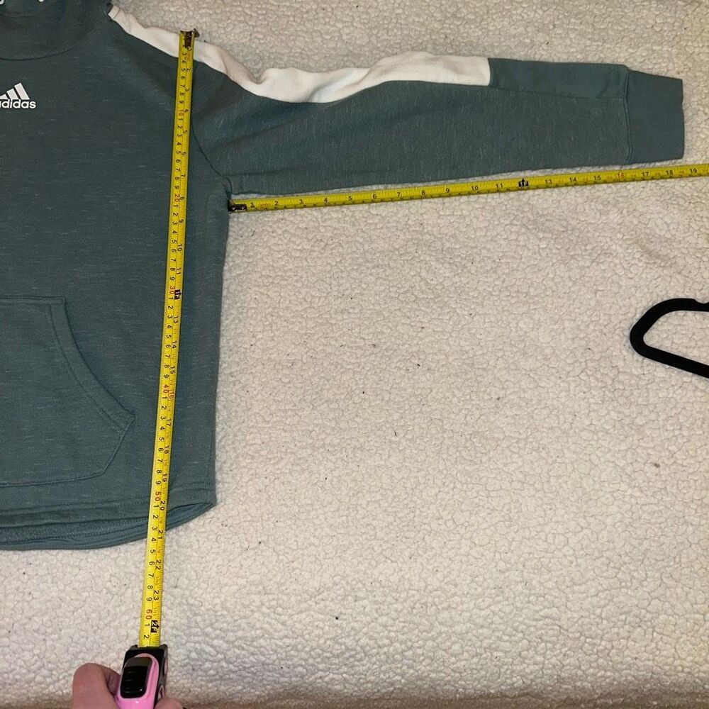 Adidas Small Hooded Drawstring Womens Sweatshirt Green White EUC - Picture 9 of 10